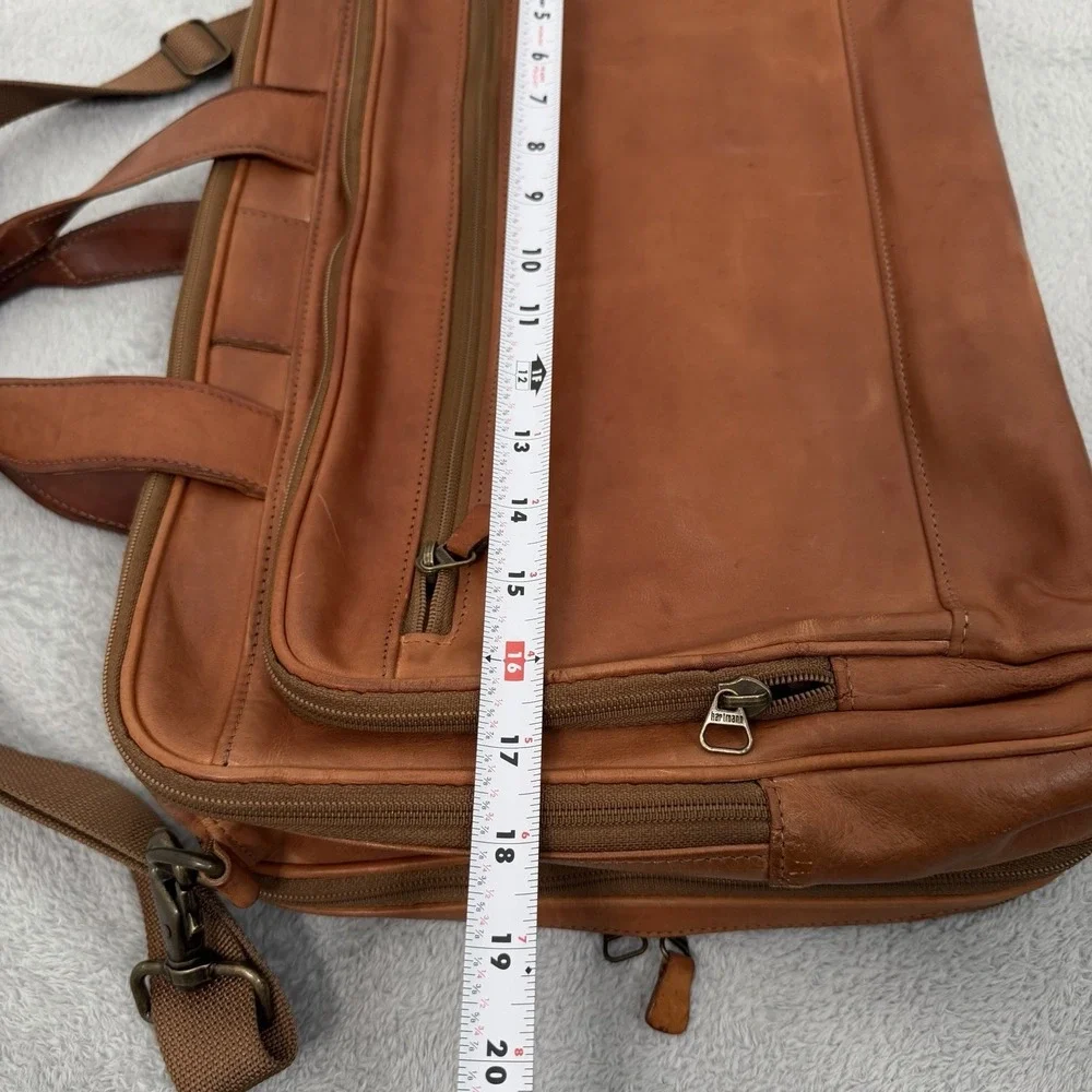 Vintage Hartmann Full Grain Leather Briefcase Laptop Bag Tan Cognac Expandable